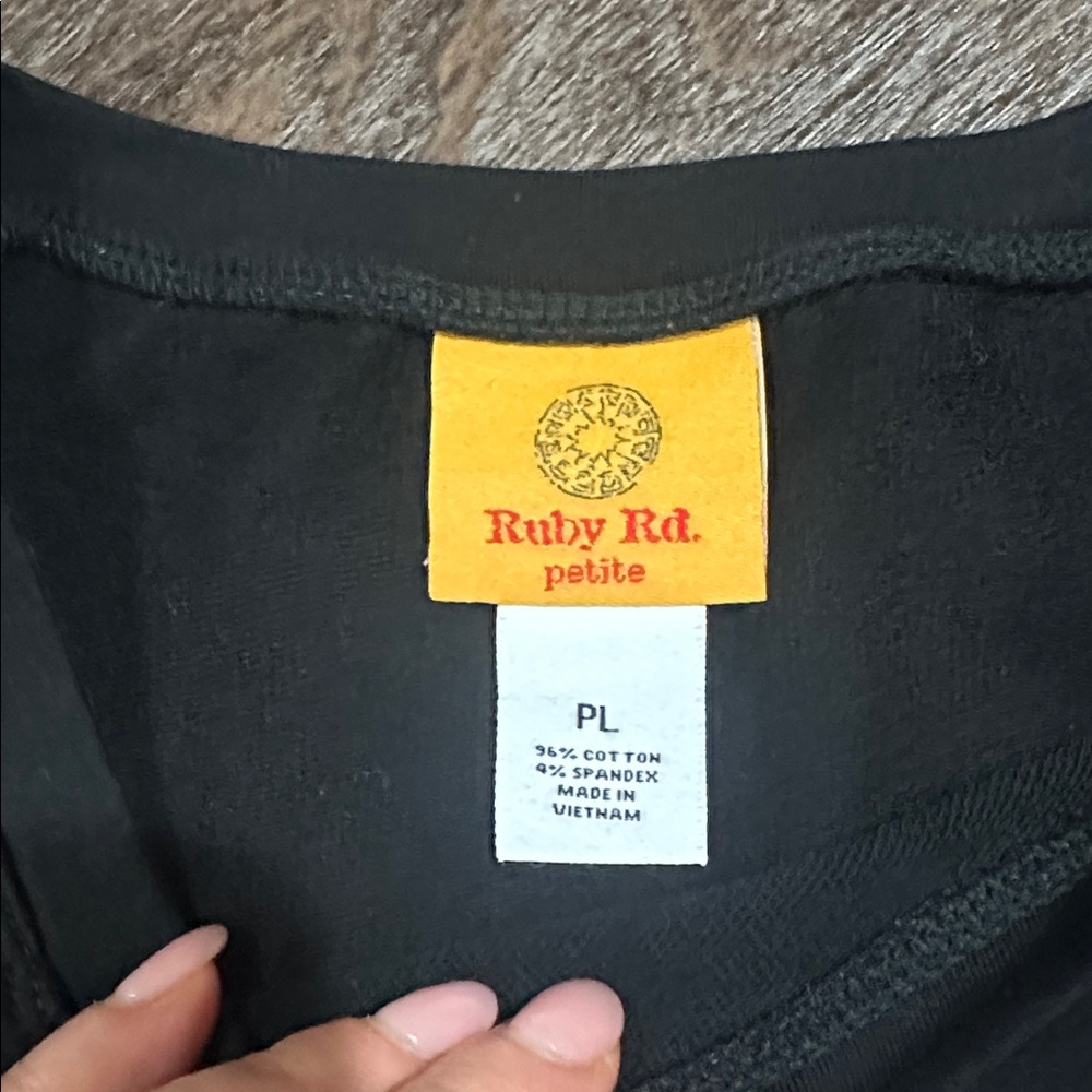 Ruby Rd. Black Boxy Tee With White Embroidered Sl… - image 7